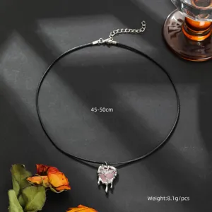 Gotische schwarze Kordelkette mit rosa Herz Lava Anhänger Y2K Punk Schlüsselbeinkette Schmuck
