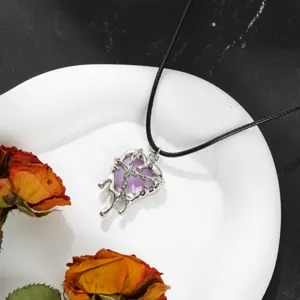 Dunkle gotische Lava Herz Halskette Punk Stil lila Anhänger Y2K Kette Schmuck für Damen