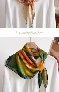Mujer pintura al aceite pañuelo de seda cuadrado elegante primavera otoño moda tendencia accesorio