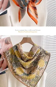 Élégant foulard carré en coton lin camélia style pastoral femme petit foulard de sac