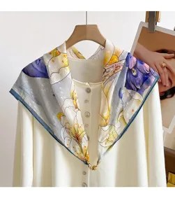 Pañuelo cuadrado de mujer con estampado al óleo y cierre magnético, elegante pañuelo fino.