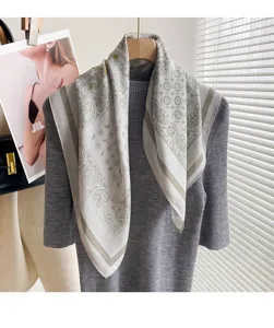 Foulard carré en coton et lin motif cachemire style pastoral pour femme bandeau de sac 70cm