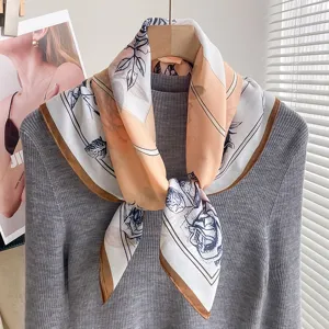 Femme Mode Carré Foulard Satin Soie Sensation Foulard Tête Imprimé Floral Camélia Tour de Cou