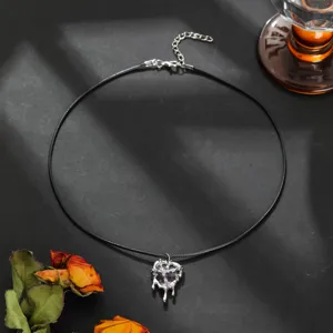 Gothische Punk schwarze Kordelkette unregelmäßig geschmolzenes Silber Herz violett Stein Y2K Choker Schmuck