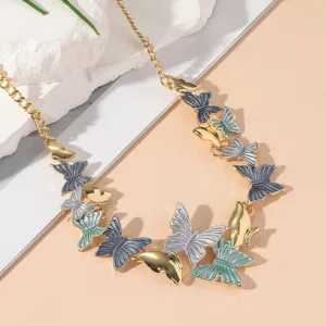 Colorful enamel butterfly necklace delicate metal chain pendant fashion detail view