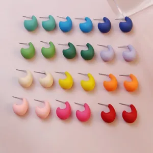 Sweet Macaron Color Teardrop Stud Earrings For Women Matte C-Shaped Drop Earrings Minimalist Smooth Plastic CCB Studs Jewelry