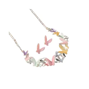 Colorful butterfly necklace and earrings set, sweet vintage style fashion jewelry.