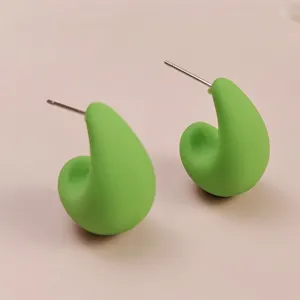 Minimalist green macaron teardrop stud earrings, simple chic daily wear jewelry for women.