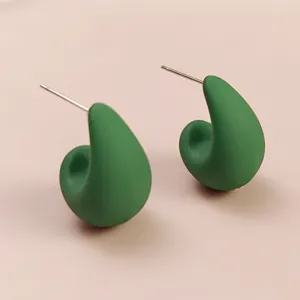 Chic matte green teardrop earrings minimalist candy color ear studs for daily wear fashion.