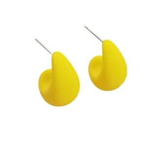 Bright yellow teardrop stud earrings for women, simple and versatile macaron candy style.