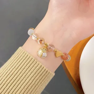 Colorful rutile strawberry quartz ladybug bracelet sweet crystal beaded jewelry gift