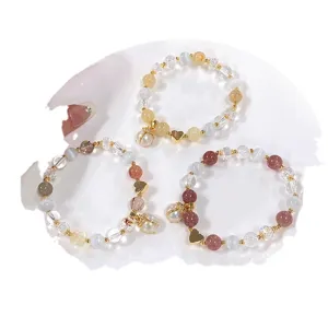 Sweet crystal beaded bracelet set with cute ladybug and heart charms for women girls gift