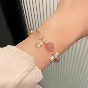 Sweet crystal beaded bracelet with cute bear pendant for women daily charm jewelry gift idea