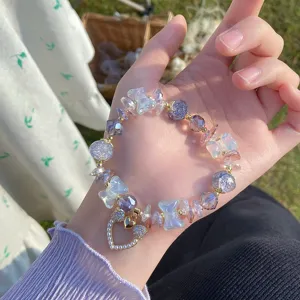 Close-up detail shot of the sweet forest style crystal glass butterfly bracelet for daily wear.