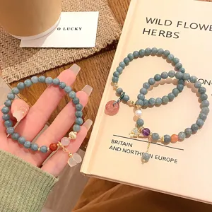 Bracelet de Perles de Jade Birman de Style Ethnique pour Femmes Fait à la Main en Pierre Naturelle Quartz Fraise Papillon Boucle de Sécurité Calebasse Perles de Pêche Bijoux Cadeau