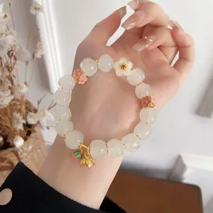 Bracciale con perline di loto in vetro dolce, gioielli di fiori eleganti per donna.