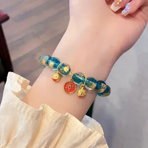 Bracciale di perline smaltate in foglia d'oro in stile cinese con ciondolo bestia carino