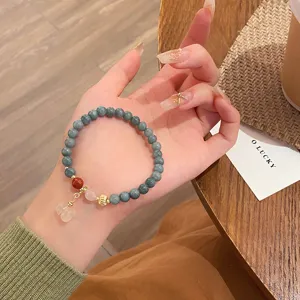 Joli bracelet de perles de jade style chinois rétro avec pendentif, bijou élégant.