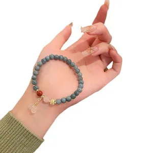Bracelet de perles en jade birman style chinois vintage bijoux en pierre verte