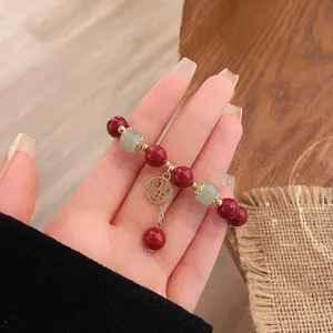 Bracelet en cinabre de style chinois avec perles rouges porte-bonheur bijou élégant