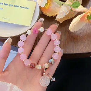 Charmant bracelet en cristal rose lotus, bijoux exquis de style chinois pour femmes élégantes.