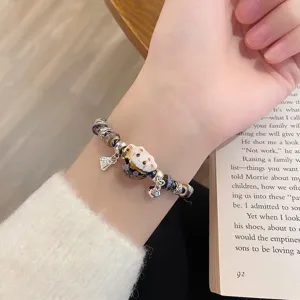 Ceramic Lucky Cat Bracelet Fashion Beaded Wristchain Cute Friend Gift Accessories