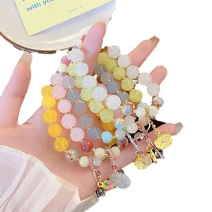 Joli bracelet de perles en cristal de lotus style chinois, bijoux colorés mignons.