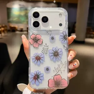 Custodia trasparente per cellulare con fiori per iPhone 17 16 Pro Max, elegante e sicura.