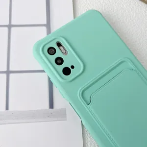 Coque de téléphone en silicone vert menthe avec porte-cartes et protection caméra