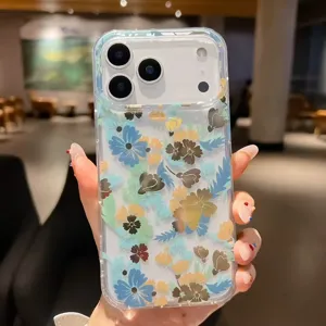 Custodia per telefono trasparente con fiori per iPhone, elegante cover protettiva con motivo floreale.