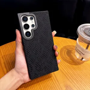 Black snake skin texture protective phone case designed for Samsung Galaxy Ultra models