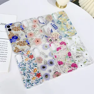 Cover trasparente fiori per iPhone 16 15 Pro Max, custodia protettiva floreale, vista dettaglio.