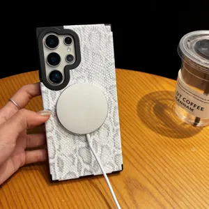 Snake skin magnetic phone case compatible with Samsung Galaxy S24 S23 Ultra wireless charging.