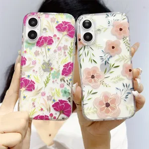 Cover per telefono trasparente con fiori compatibile con iPhone, custodia protettiva morbida.