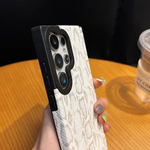 Detailed view of the luxury snake skin texture phone case with custom camera protection ring.
