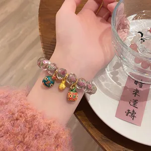 Glass rose beaded bracelet sweet princess style gold charm cute wrist jewelry for women