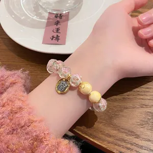 Sweet princess style glass rose beaded bracelet with gold beast charm for sweet girls.