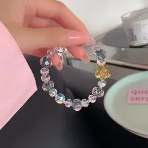 Sweet princess style crystal glass bead bracelet with floral rose charms and cute golden bear.