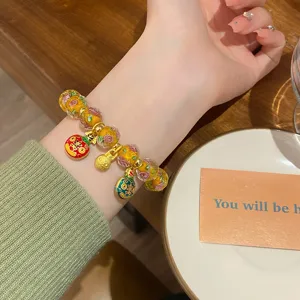 Sweet fairy style glass rose bracelet with lucky beast charms, perfect for daily wear.