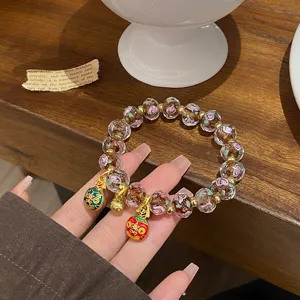 Sweet princess style glass rose beaded bracelet with cute charms, elegant and delicate wrist jewelry.