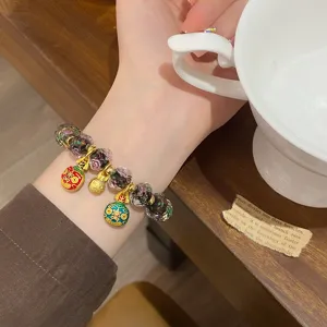 Sweet princess style glass rose beaded bracelet with cute charms for women fashion daily wear.