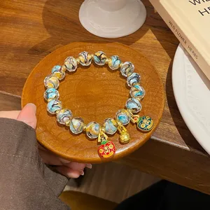 Sweet glazed bead bracelet with cute beast charms, aesthetic fairy jewelry for girls and women.