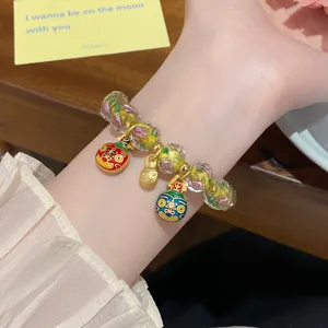 Charming glazed glass rose bracelet with cute animal charms, sweet style jewelry for daily wear.