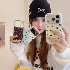 Minimalist star pattern clear phone case compatible with iPhone series, stylish and cute design.