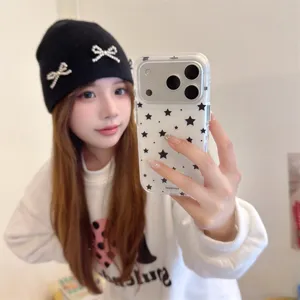 Minimalist cute black and white star pattern clear phone case for iPhone 16 15 14 Pro Max