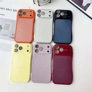 Magnetic phone case for iPhone with lens protection and MagSafe support, multi-color options.