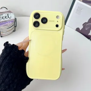 Yellow MagSafe silicone phone case with full camera protection lens cover detail view