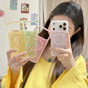 Clear magnetic shell texture polka dot phone case for iPhone, stylish translucent design.