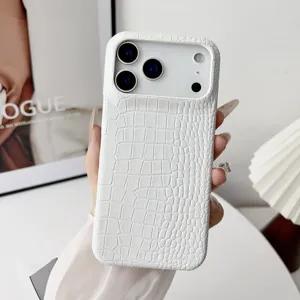 Funda de teléfono con textura de piel de cocodrillo blanca compatible con iPhone, lujo.