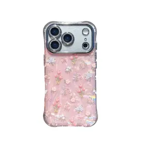 Shell texture tulip phone case for iPhone, cute pink floral drop-proof protective cover for women.